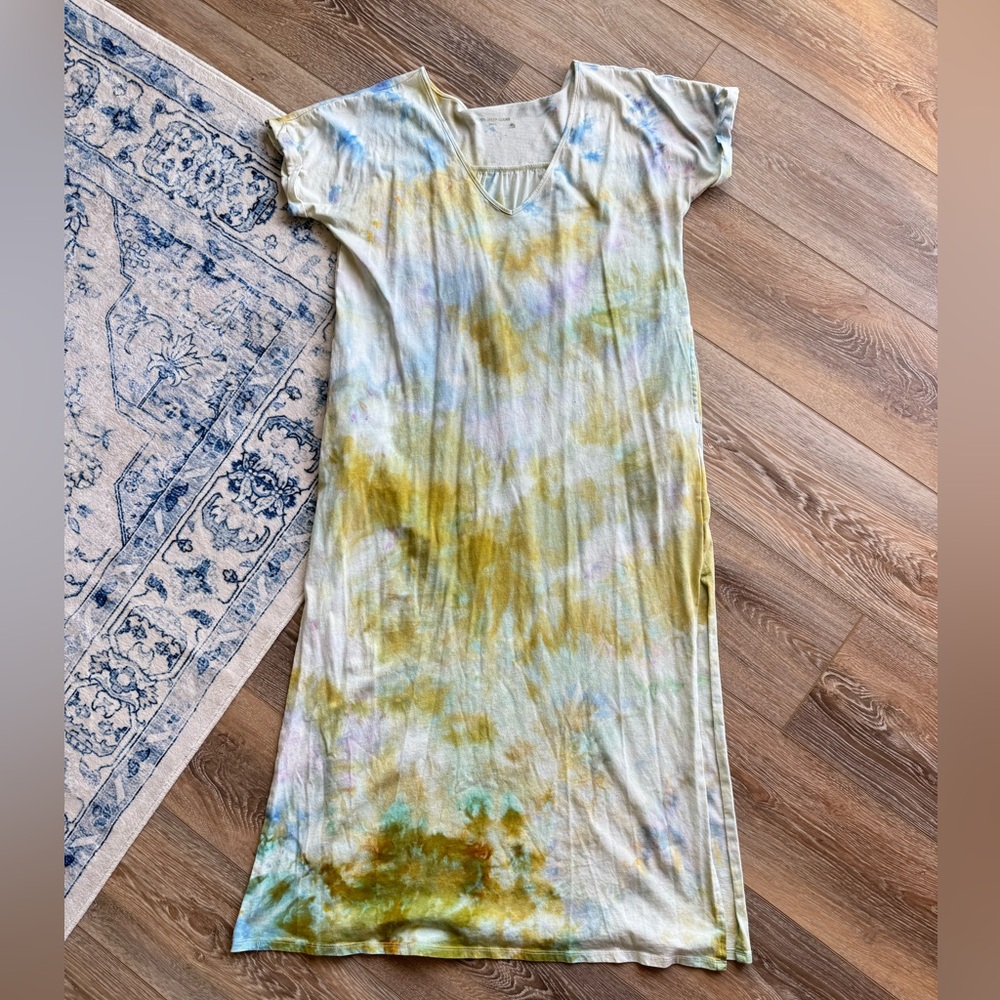 Ice-Dyed V-Neck Women's Maxi Dress Size Small